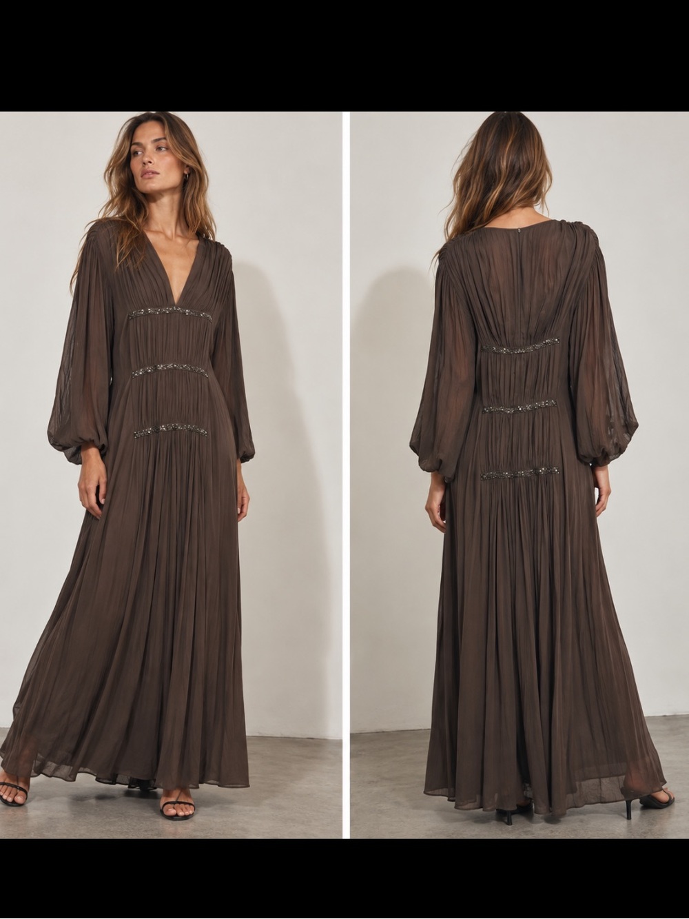ZARA ZW Collection Beaded Embroidered Pleated Maxi Dress XS NWT 0667/042